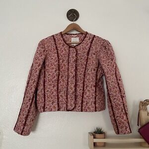 Avec Les‎ Filles Womens Pink Floral Long Sleeve Cropped Quilted Jacket Large